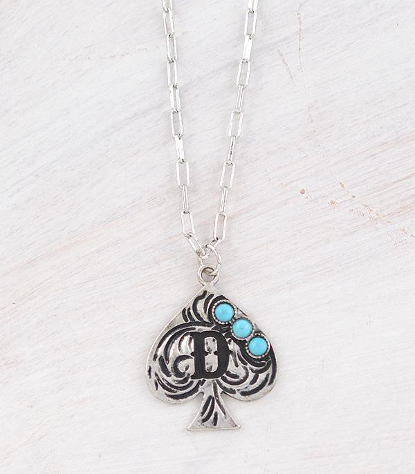 INITIAL JEWELRY :: NECKLACES | RINGS :: Wholesale Western Turquoise Spade Initial Necklace