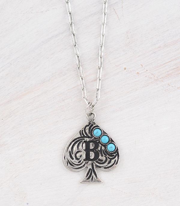INITIAL JEWELRY :: NECKLACES | RINGS :: Wholesale Western Turquoise Spade Initial Necklace