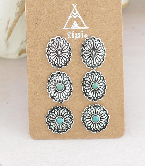New Arrival :: Wholesale 3PC Set Western Turquoise Post Earrings