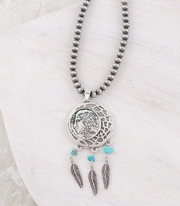 NECKLACES :: WESTERN LONG NECKLACES :: Wholesale Western Coin Dream Catcher Necklace