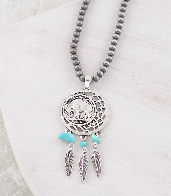 NECKLACES :: WESTERN LONG NECKLACES :: Wholesale Western Coin Dream Catcher Necklace