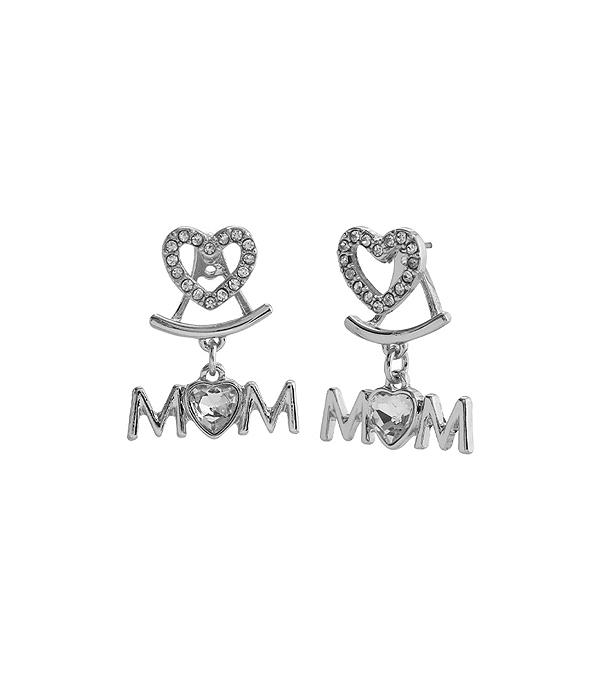 EARRINGS :: POST EARRINGS :: Wholesale Mom Heart Rhinestone Ear Jacket