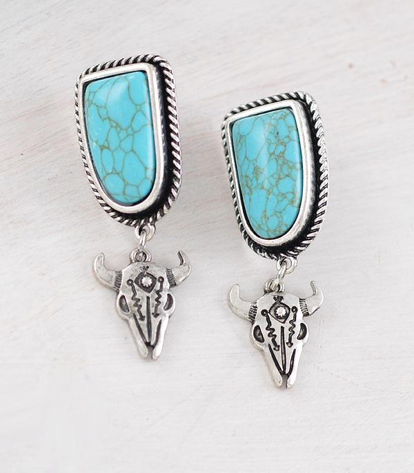 EARRINGS :: WESTERN POST EARRINGS :: Wholesale Turquoise Steer Skull Earrings