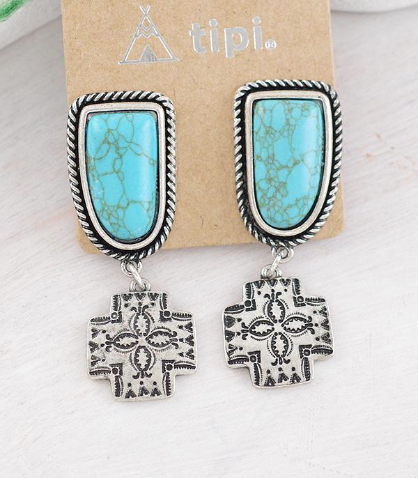 EARRINGS :: WESTERN POST EARRINGS :: Wholesale Western Turquoise Cross Concho Earrings