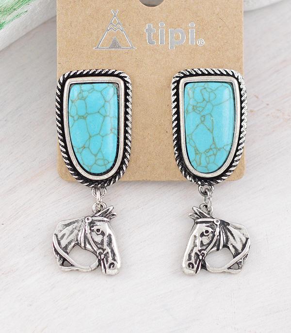 EARRINGS :: WESTERN POST EARRINGS :: Wholesale Turquoise Horse Dangle Earrings