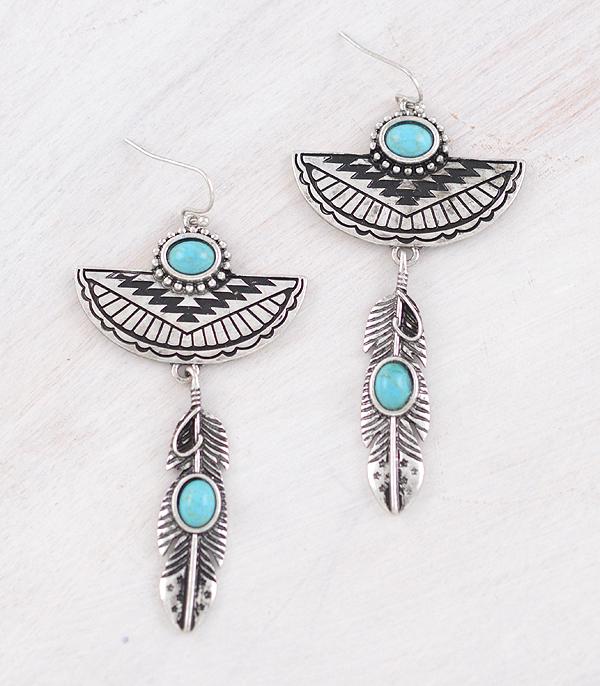 EARRINGS :: WESTERN HOOK EARRINGS :: Wholesale Tipi Western Aztec Feather Earrings
