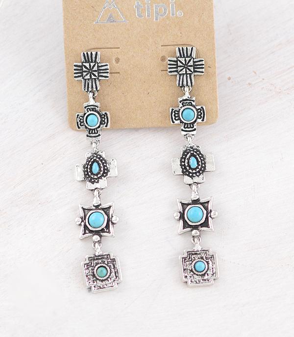 EARRINGS :: WESTERN POST EARRINGS :: Wholesale Tipi Western Cross Drop Earrings