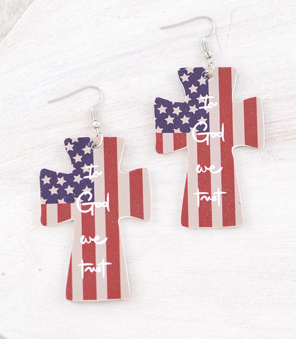 <font color=RED>RED,WHITE, AND BLUE</font> :: Wholesale USA Flag Cross Earrings