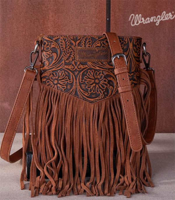 MONTANAWEST BAGS :: CROSSBODY BAGS :: Wholesale Wrangler Floral Embossed Fringe Bag