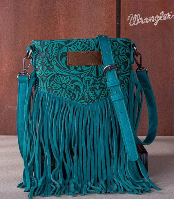 MONTANAWEST BAGS :: CROSSBODY BAGS :: Wholesale Wrangler Floral Embossed Fringe Bag