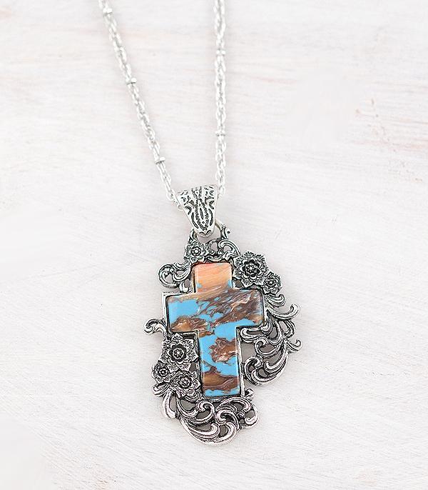 NECKLACES :: CHAIN WITH PENDANT :: Wholesale Western Turquoise Cross Necklace