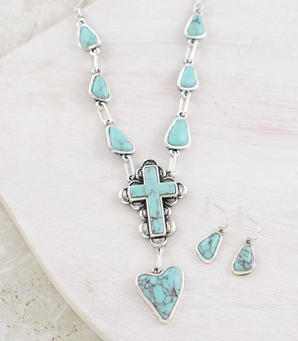 New Arrival :: Wholesale Western Turquoise Cross Necklace Set