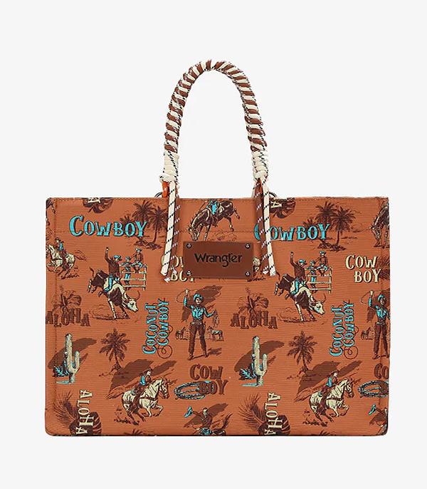 MONTANAWEST BAGS :: WESTERN PURSES :: Wholesale Wrangler Cowboy Print Canvas Tote