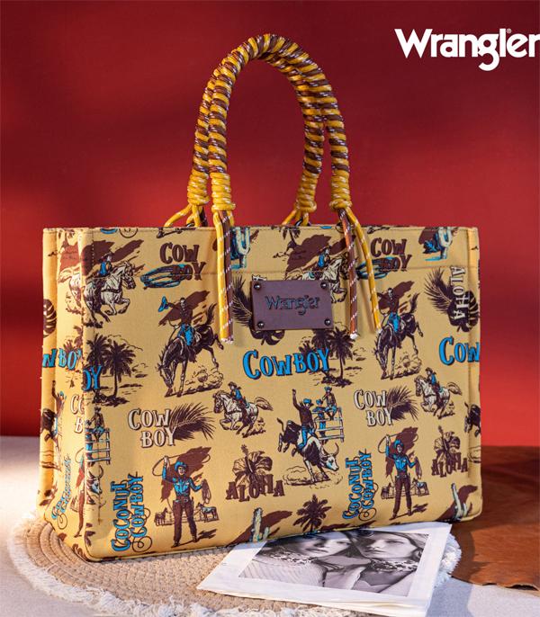 MONTANAWEST BAGS :: WESTERN PURSES :: Wholesale Wrangler Cowboy Print Canvas Tote