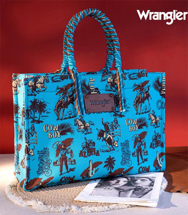 MONTANAWEST BAGS :: WESTERN PURSES :: Wholesale Wrangler Cowboy Print Canvas Tote