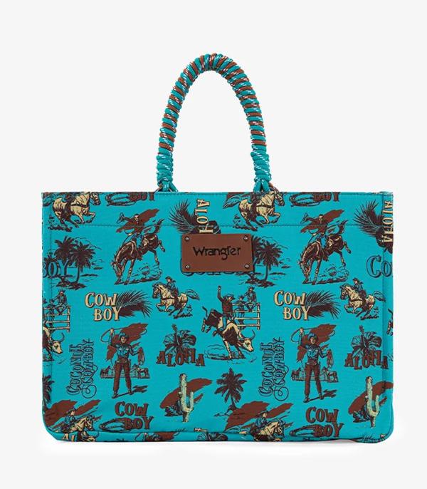 MONTANAWEST BAGS :: WESTERN PURSES :: Wholesale Wrangler Cowboy Print Canvas Tote