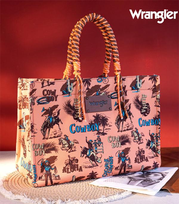 MONTANAWEST BAGS :: WESTERN PURSES :: Wholesale Wrangler Cowboy Print Canvas Tote