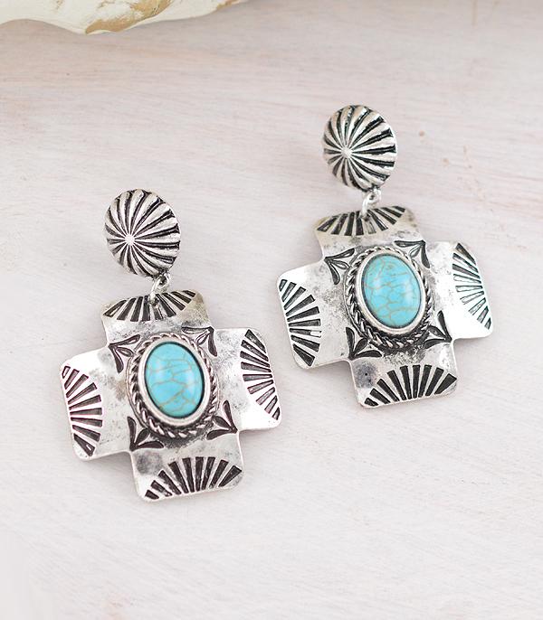 EARRINGS :: WESTERN POST EARRINGS :: Wholesale Tipi Turquoise Cross Concho Earrings