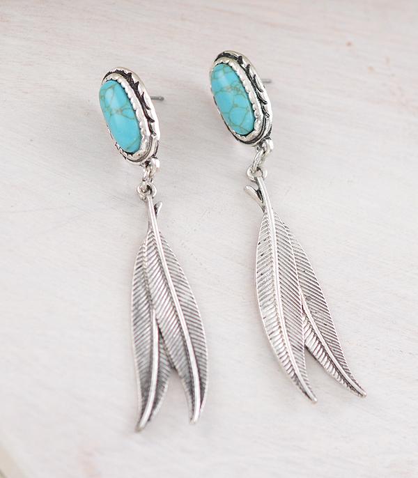 EARRINGS :: WESTERN POST EARRINGS :: Wholesale Western Turquoise Post Feather Earrings