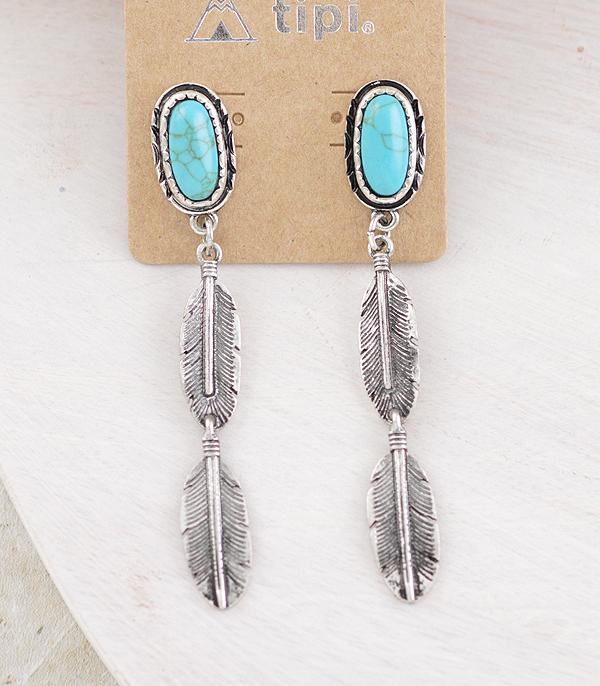 EARRINGS :: WESTERN POST EARRINGS :: Wholesale Turquoise Post Feather Earrings