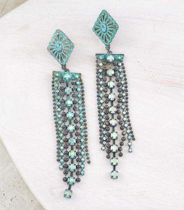 New Arrival :: Wholesale Rhinestone Concho Tassel Earrings