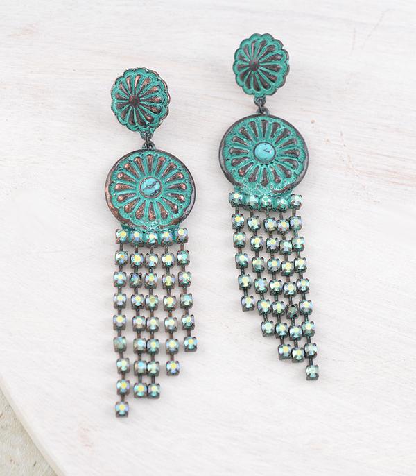 EARRINGS :: WESTERN POST EARRINGS :: Wholesale Concho Post Rhinestone Tassel Earrings