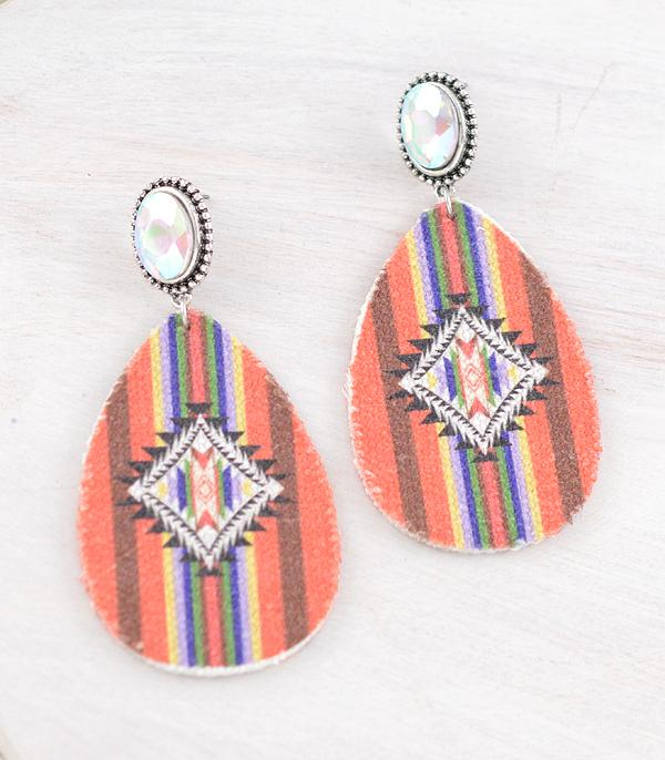 EARRINGS :: WESTERN POST EARRINGS :: Wholesale Western Aztec Teardrop Canvas Earrings