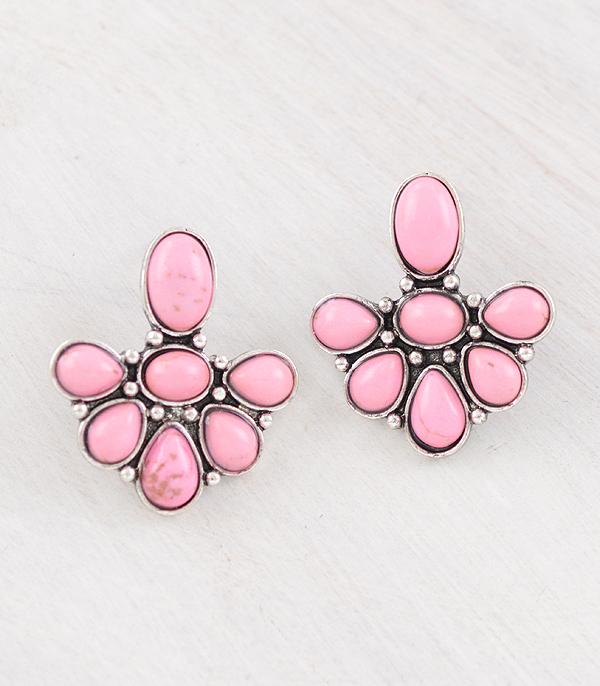 EARRINGS :: WESTERN POST EARRINGS :: Wholesale Western Pink Stone Earrings