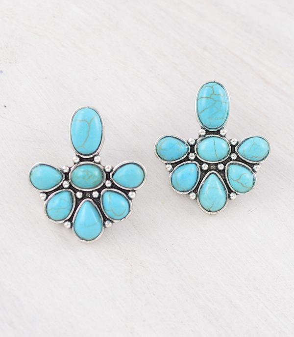 EARRINGS :: WESTERN POST EARRINGS :: Wholesale Western Turquoise Semi Stone Earrings