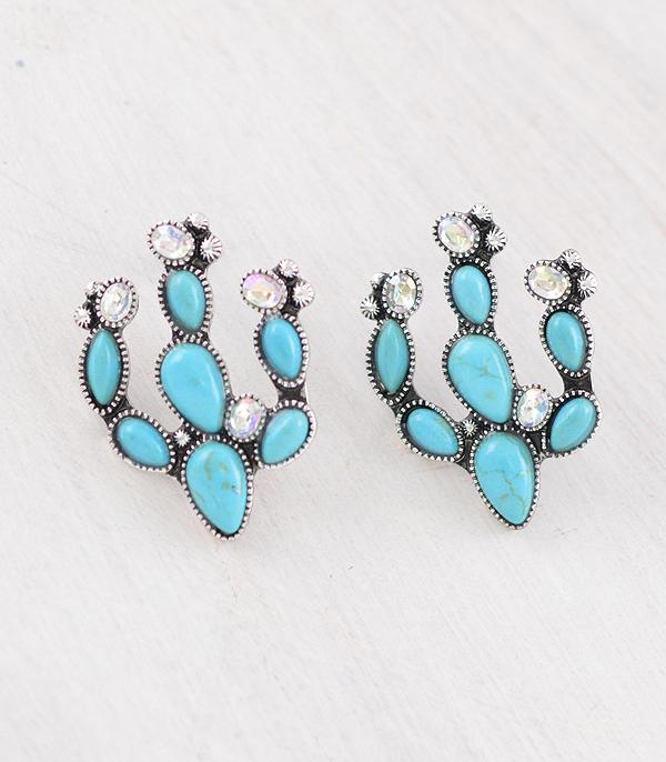 EARRINGS :: WESTERN POST EARRINGS :: Wholesale Western Turquoise Cactus Earrings