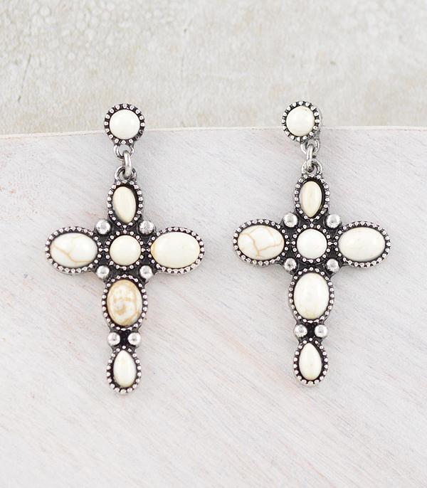 EARRINGS :: WESTERN POST EARRINGS :: Wholesale Western Stone Cross Earrings