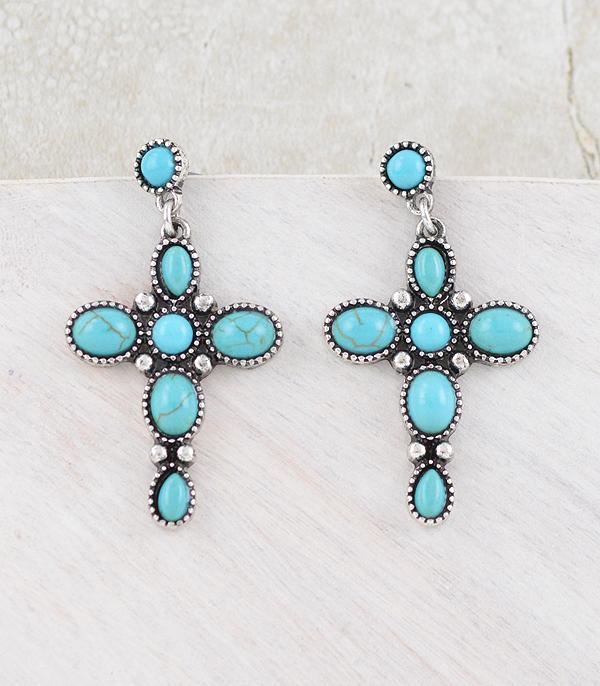 New Arrival :: Wholesale Western Semi Stone Cross Earrings