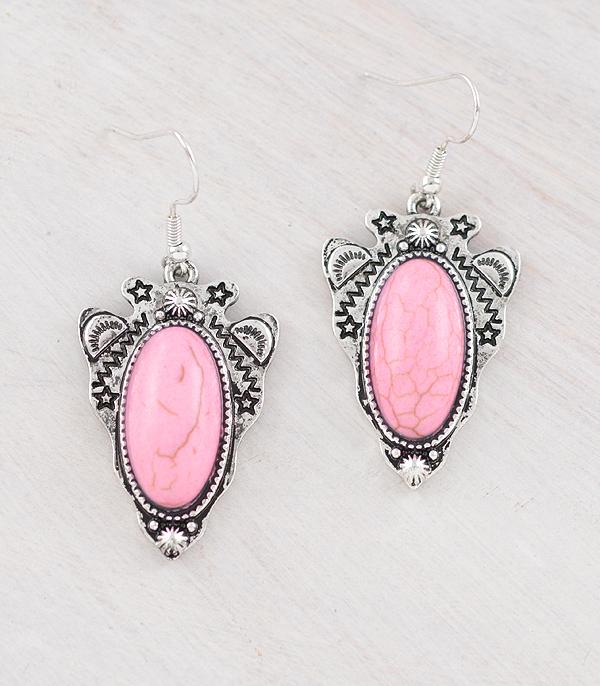 EARRINGS :: WESTERN HOOK EARRINGS :: Wholesale Western Pink Stone Arrow Head Earrings