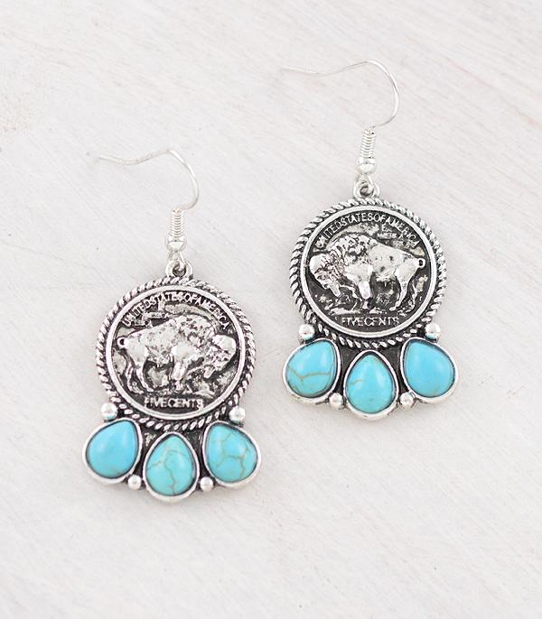 EARRINGS :: WESTERN HOOK EARRINGS :: Wholesale Western Coin Turquoise Earrings