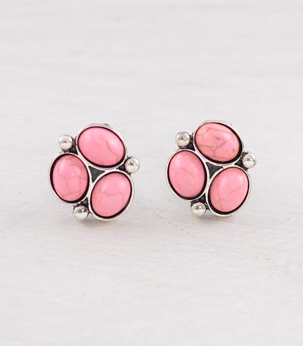 EARRINGS :: WESTERN POST EARRINGS :: Wholesale Western Pink Stone Stud Earrings