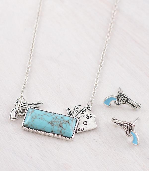 NECKLACES :: WESTERN TREND :: Wholesale Western Pistol Turquoise Bar Necklace