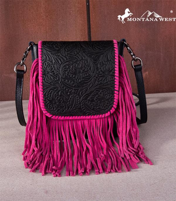 MONTANAWEST BAGS :: CROSSBODY BAGS :: Wholesale Montana West Tooled Fringe Crossbody Bag