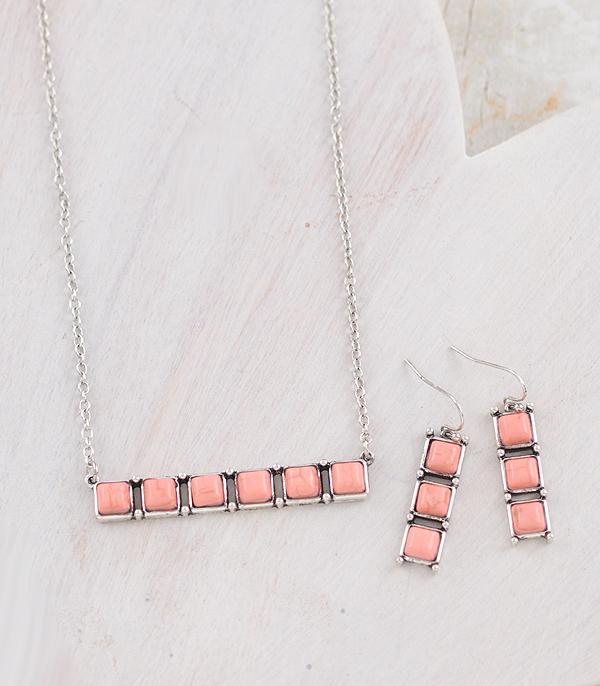 New Arrival :: Wholesale Western Peach Color Stone Bar Necklace