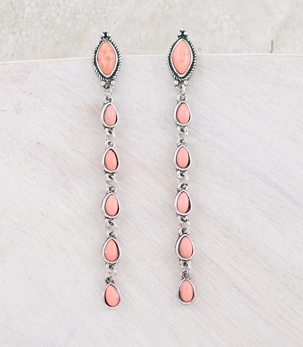 EARRINGS :: WESTERN POST EARRINGS :: Wholesale Western Peach Stone Drop Earrings