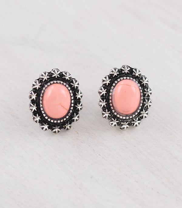 New Arrival :: Wholesale Western Peach Stone Concho Earrings