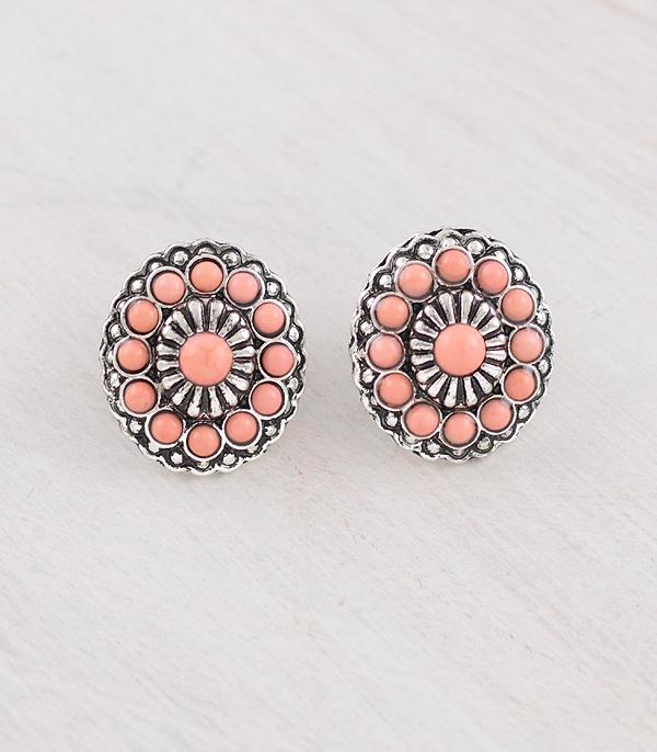 EARRINGS :: WESTERN POST EARRINGS :: Wholesale Western Peach Color Stone Concho Earring