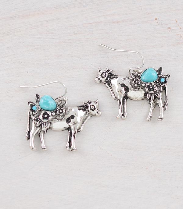 EARRINGS :: WESTERN HOOK EARRINGS :: Wholesale Farm Animal Turquoise Cow Earrings