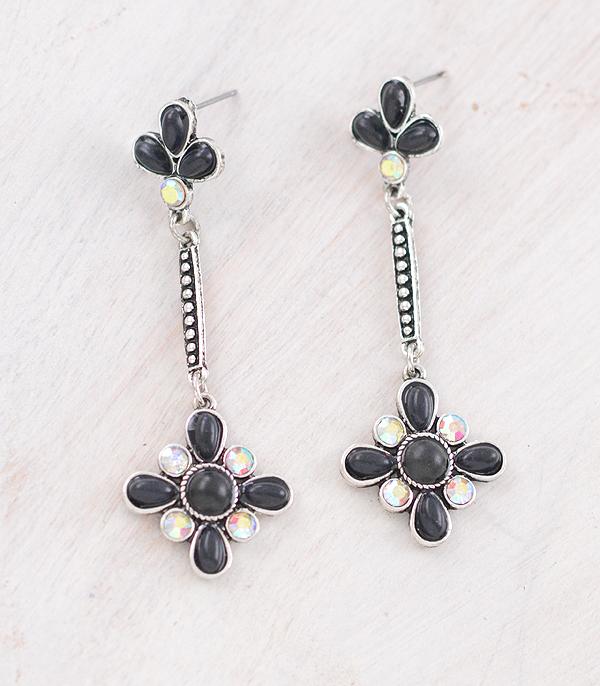 EARRINGS :: WESTERN POST EARRINGS :: Wholesale Western Black Stone Drop Earrings