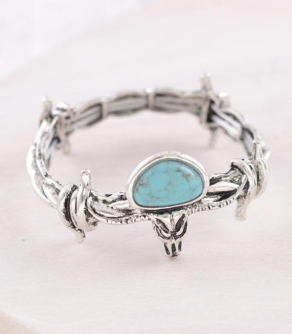 BRACELETS :: STRETCH :: Wholesale Western Steer Head Barbwire Bracelet