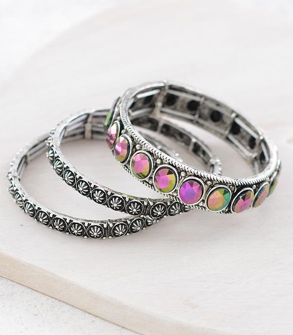 New Arrival :: Wholesale AB Glass Stone Stacked Bracelet Set