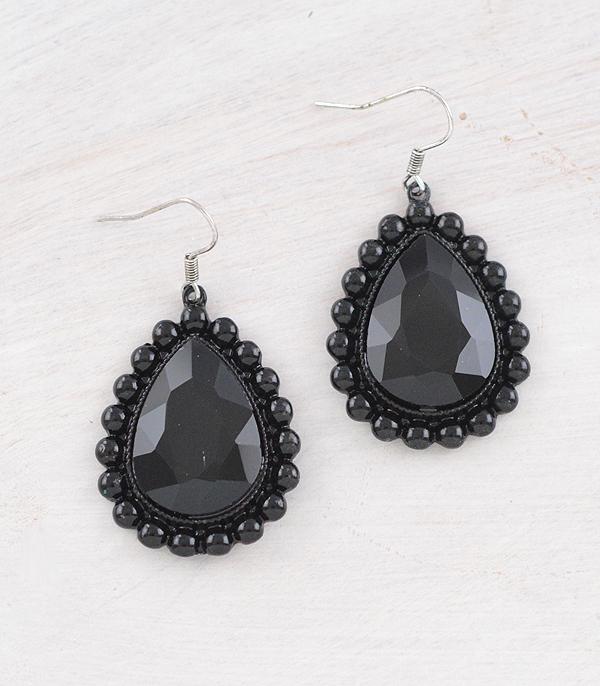 EARRINGS :: WESTERN HOOK EARRINGS :: Wholesale Western Glass Stone Teardrop Earrings