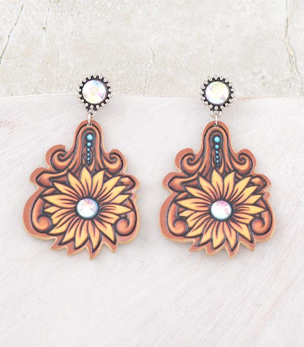 WHAT'S NEW :: Wholesale Western Leather Look Sunflower Earrings