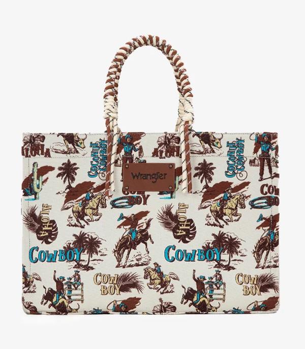 MONTANAWEST BAGS :: WESTERN PURSES :: Wholesale Wrangler Cowboy Print Canvas Tote