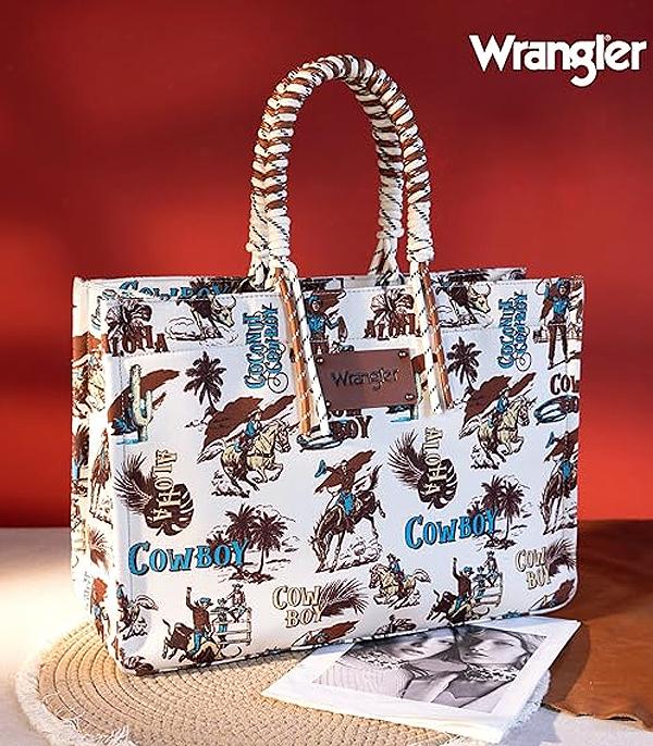 MONTANAWEST BAGS :: WESTERN PURSES :: Wholesale Wrangler Cowboy Print Canvas Tote