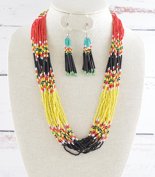 NECKLACES :: WESTERN LONG NECKLACES :: Wholesale Western Beaded Layered Necklace Set